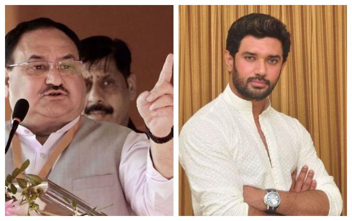 LJP's activism, one after another, are triggering uneasiness in Janata Dal United as well as BJP. (File Photo of BJP president J P Nadda and LJP president Chirag Paswan, courtesy twitter)