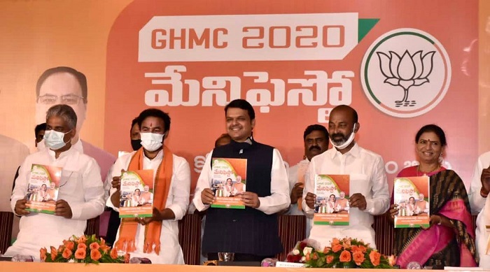 BJP has put full force for Hyderabad civic poll. (Image courtesy: Twitter/ Devendra Fadnavis)