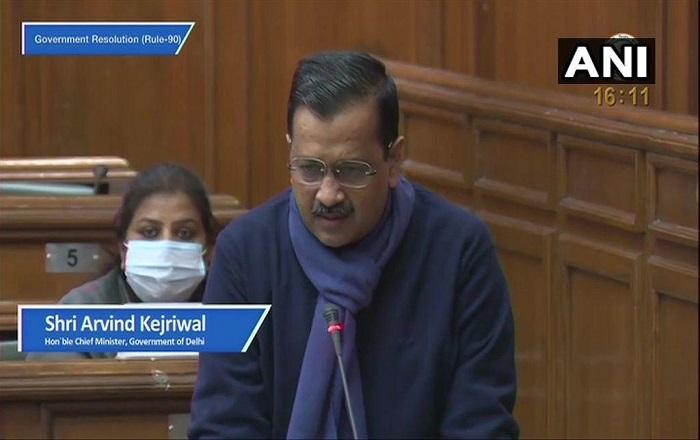 Delhi Chief minister Arvind Kejriwal tore the copies of farm laws. (Image credit: ANI)