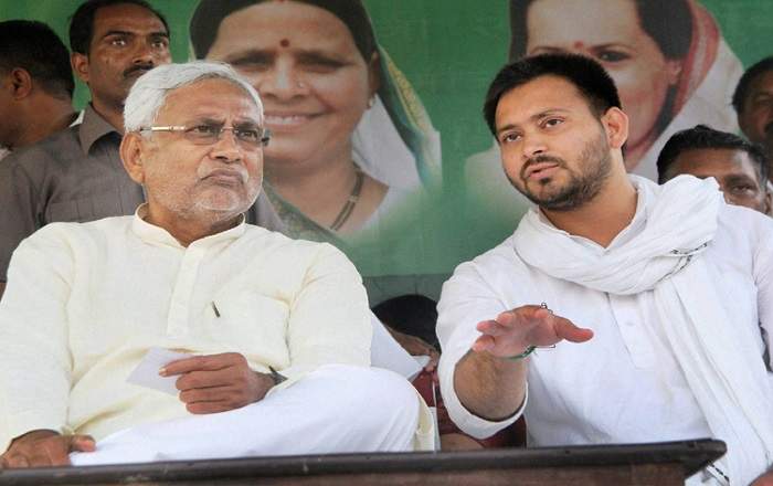 Bihar chief minister Nitish Kumar with deputy chief minister Tejashwi Yadav (File photo, Image credit: India TV News)