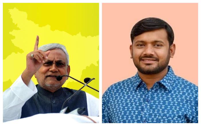 Bihar CM Nitish Kumar and former JNUSU president Kanhaiya Kumar. (Image credit: Edited from Twitter handle of both the leaders)