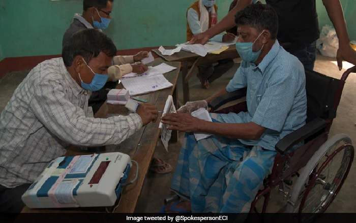 A physically disabled voter casting his vote in West Bengal earlier today (Image credit: NDTV)