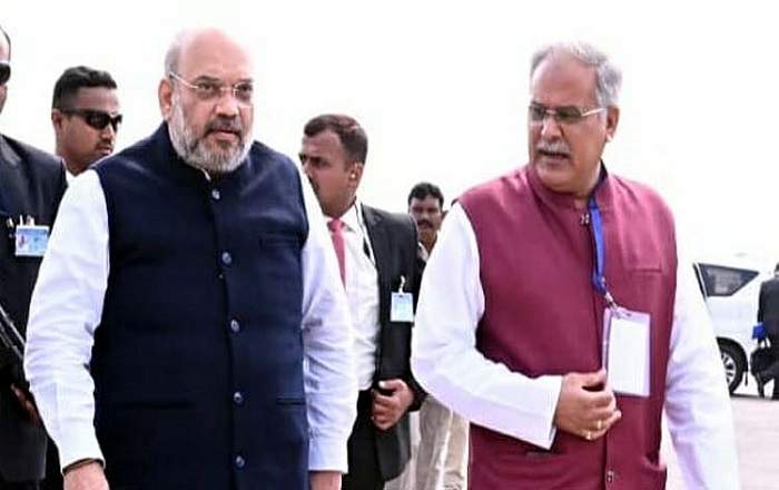 Union home minister Amit Shah and Chhattisgarh chief minister Bhupesh Baghel (Image credit: Desh TV)