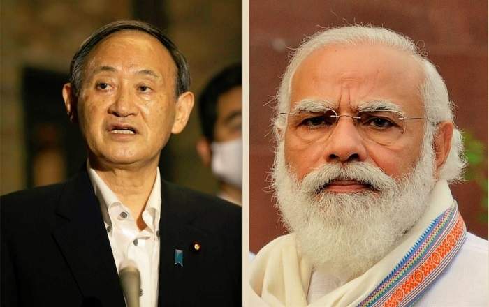 Japanese Prime Minister Yoshihide Suga and Prime Minister Narendra Modi (R) (Image credit: Japan Forward)