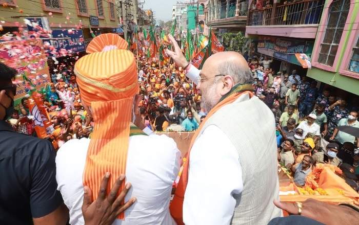 Union home minister Amit Shah during a road-show in Singur on April 7 (Image credit: The Week)