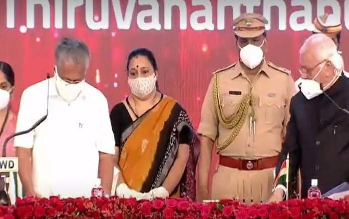 Pinarayi Vijayan taking oath as the chief minister of Kerala for the second time (Image credit: Scroll.in)