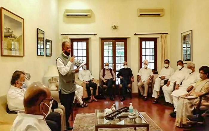 Opposition leaders meeting at NCP president Sharad Pawar's residence in New Delhi (Image credit: Scroll.in)