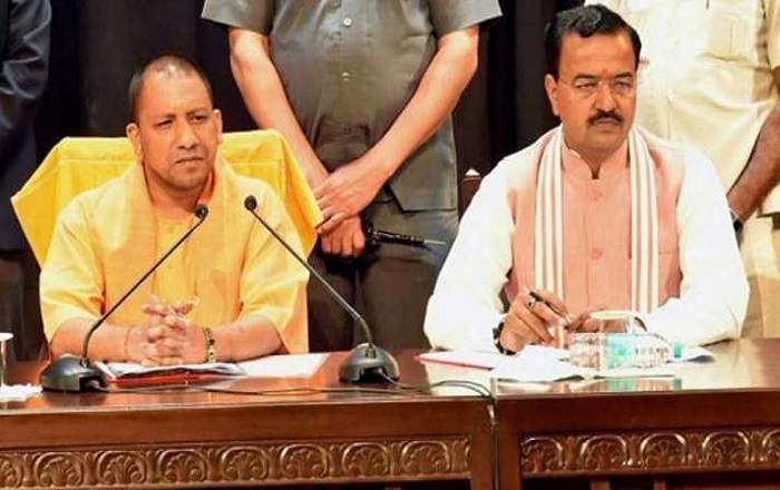 Uttar Pradesh chief minister Yogi Adityanath and deputy chief minister Keshav Prasad Maurya (Image credit: India TV)