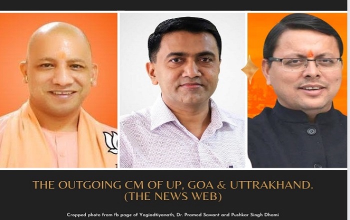 Yogi Aditya Nath, Dr. Pramod Sawant and Pushkar Singh Dhami the chief ministers of UP, Goa and Uttarakhand respectively leading the BJP campaign in the respective states.