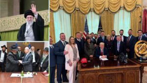 Soroor Ahmad analyses the uniqueness of the ongoing US-Israel-Iran War. Representational Image. (Courtesy: Photo collage from FB pages of Business Today,Paula White Cain and Israeli PM)